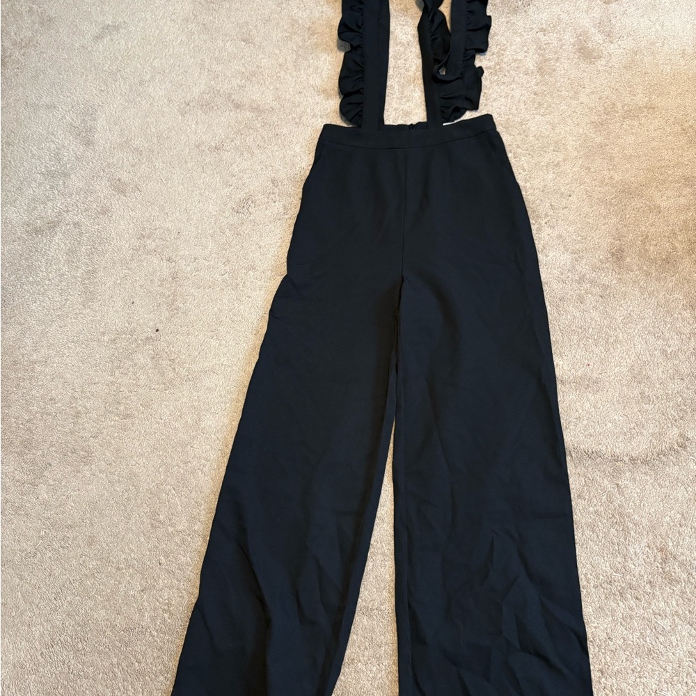 Elegant Black Ruffle Strap Jumpsuit